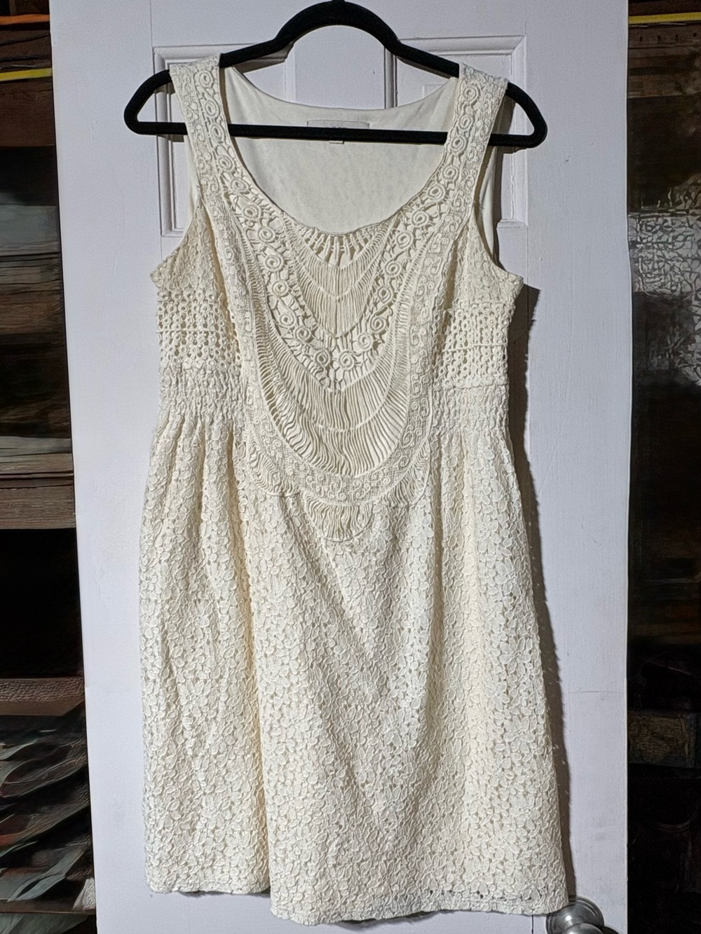 LOFT Cream Crochet Lace Tank Mini Dress with Bib Detail